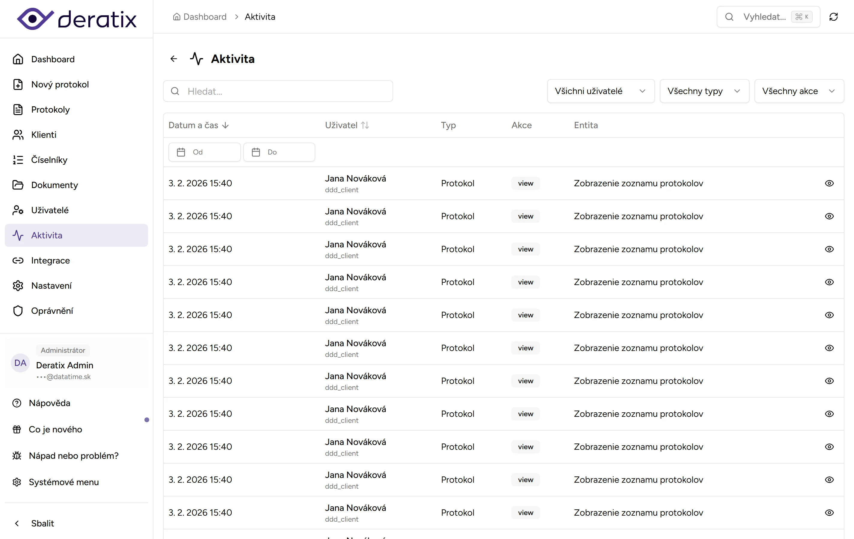 Historie aktivit - Desktop