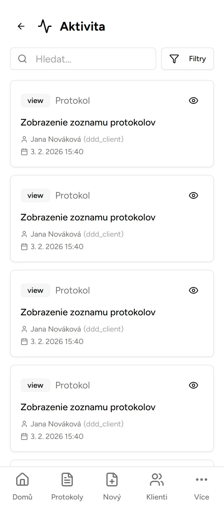 Historie aktivit - Mobile