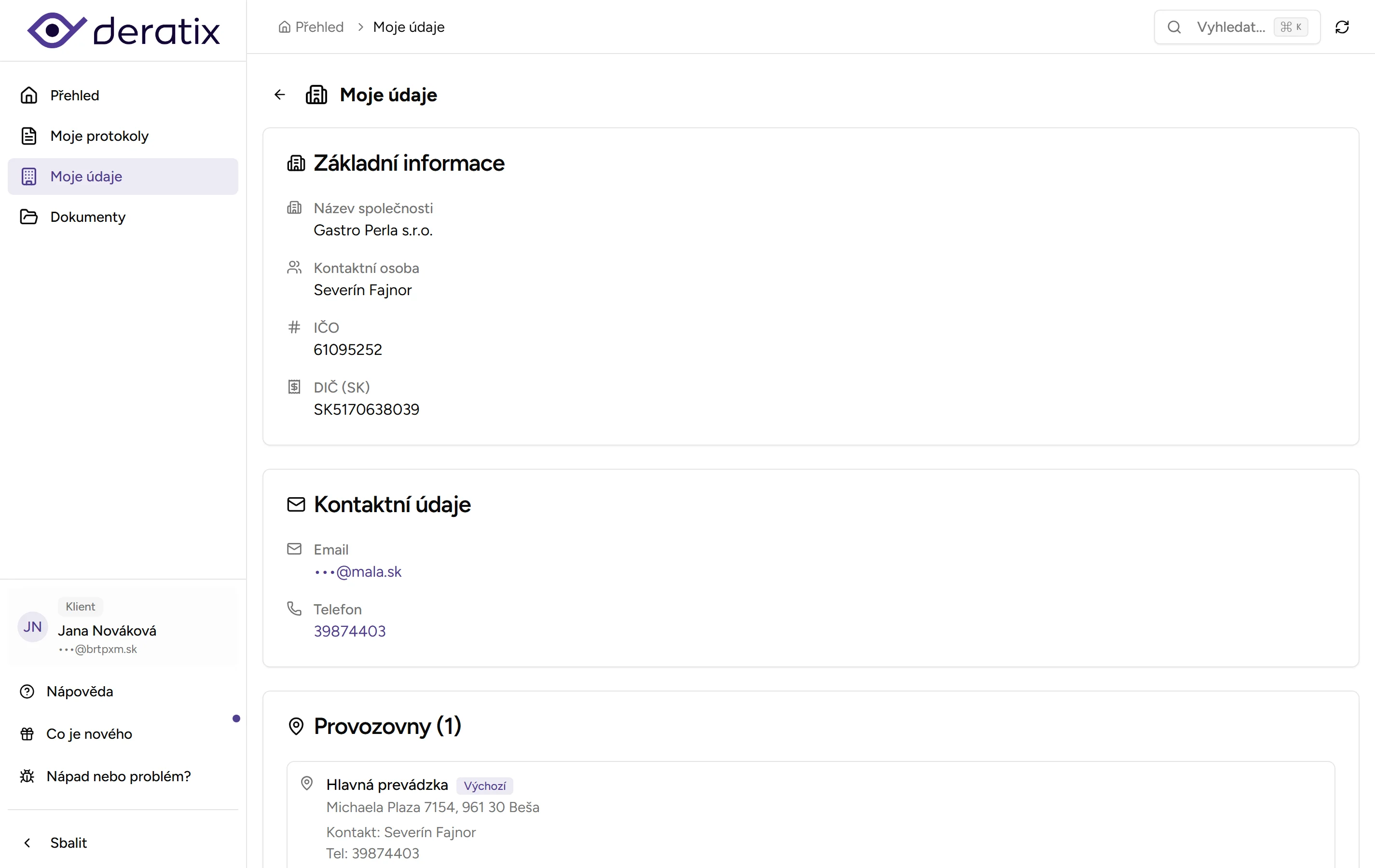 Moje údaje - Desktop