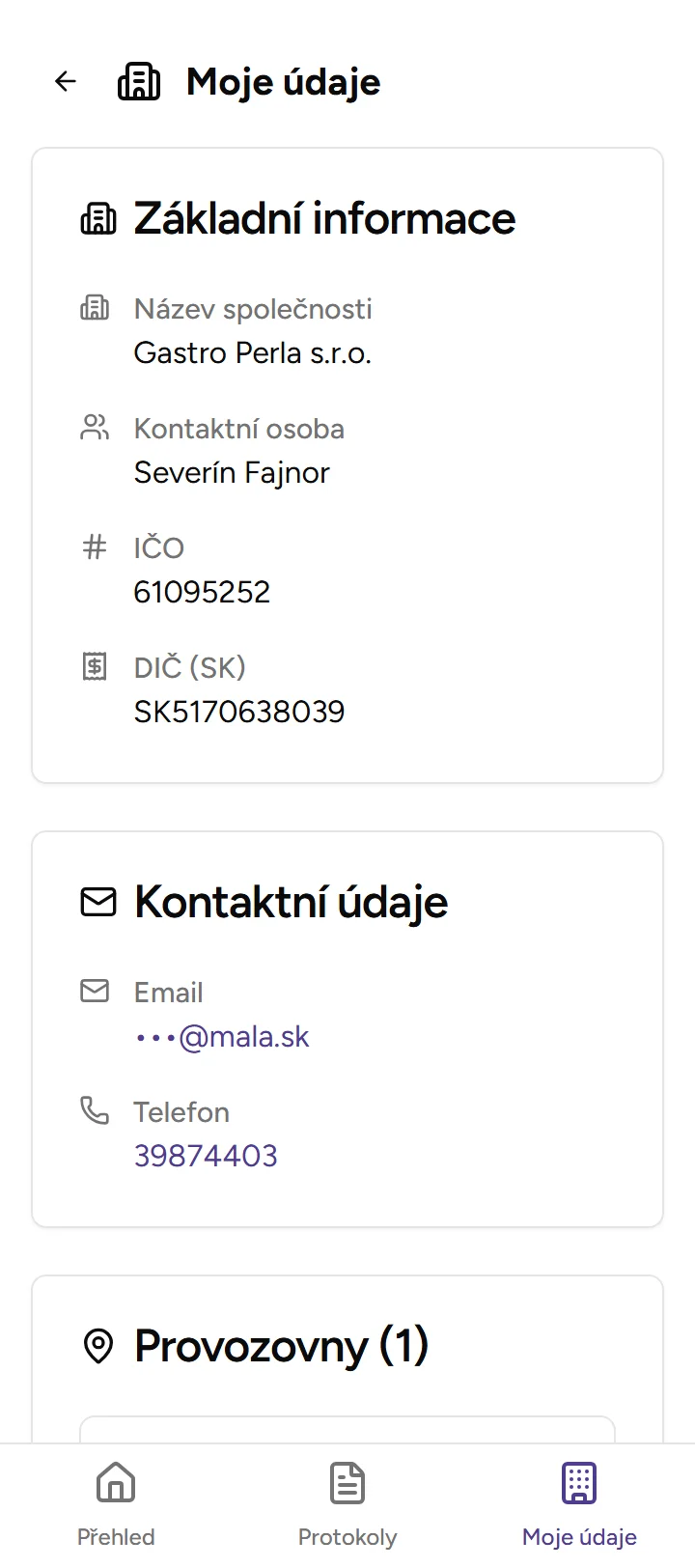 Moje údaje - Mobile