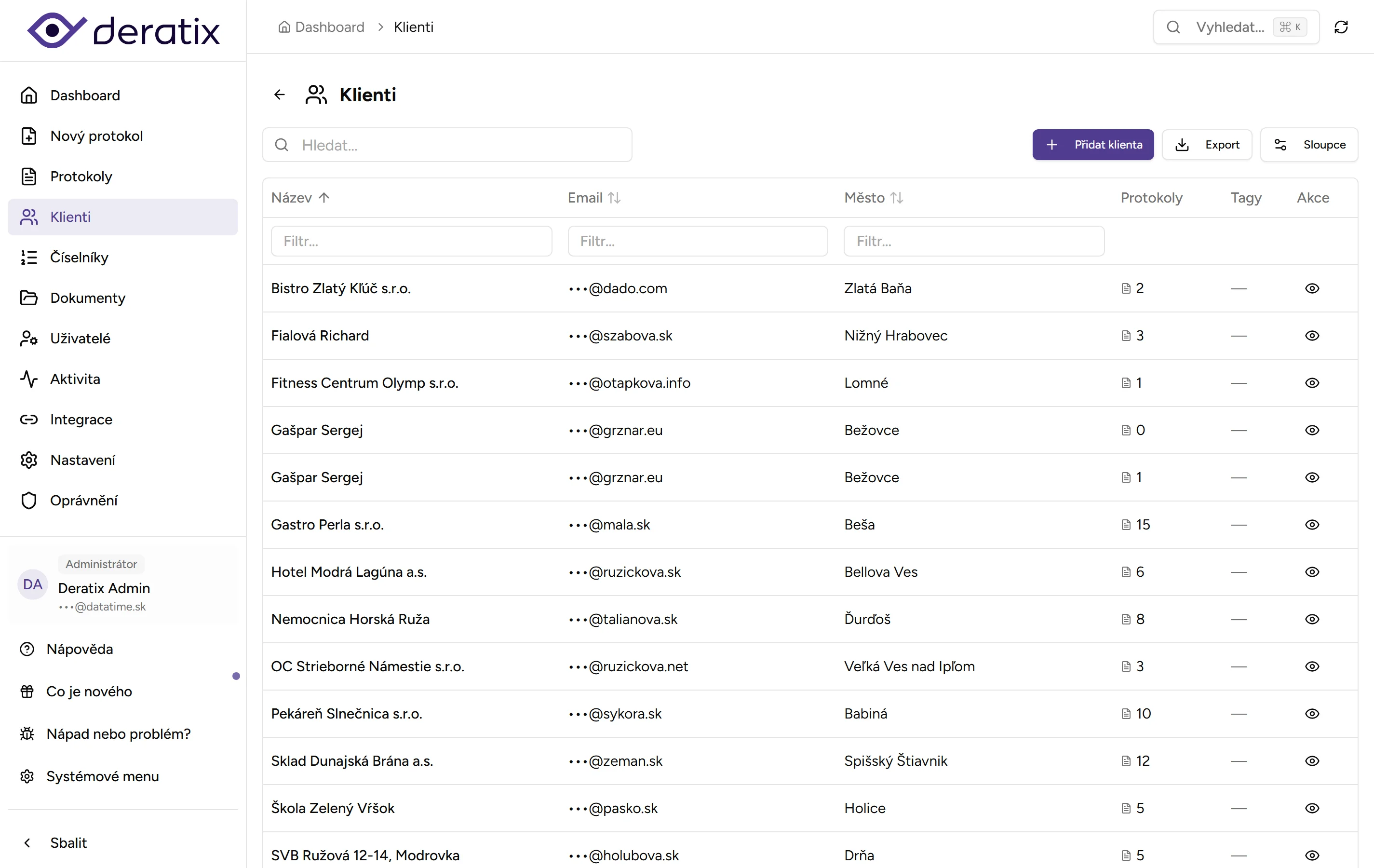 Správa klientů - desktop