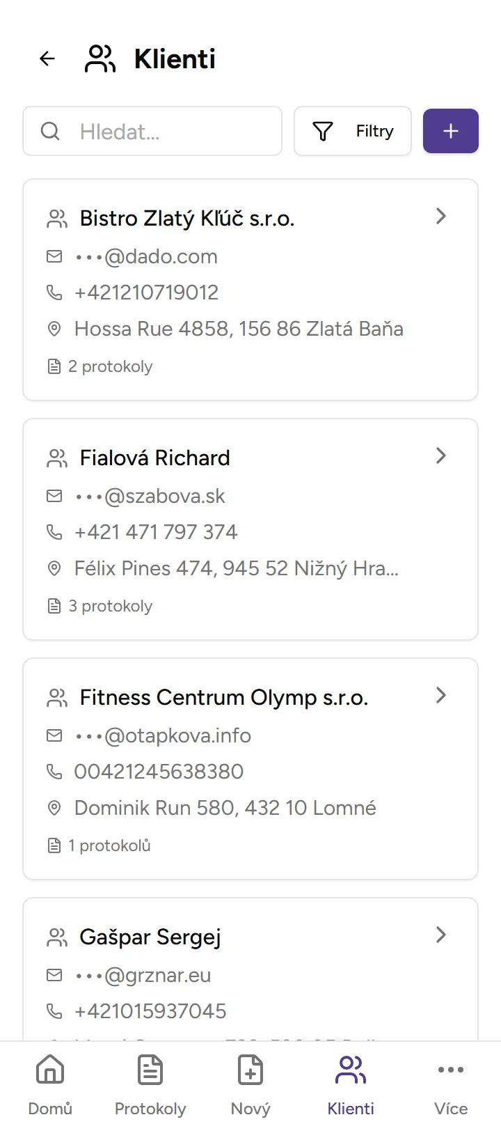 Správa klientů - mobile