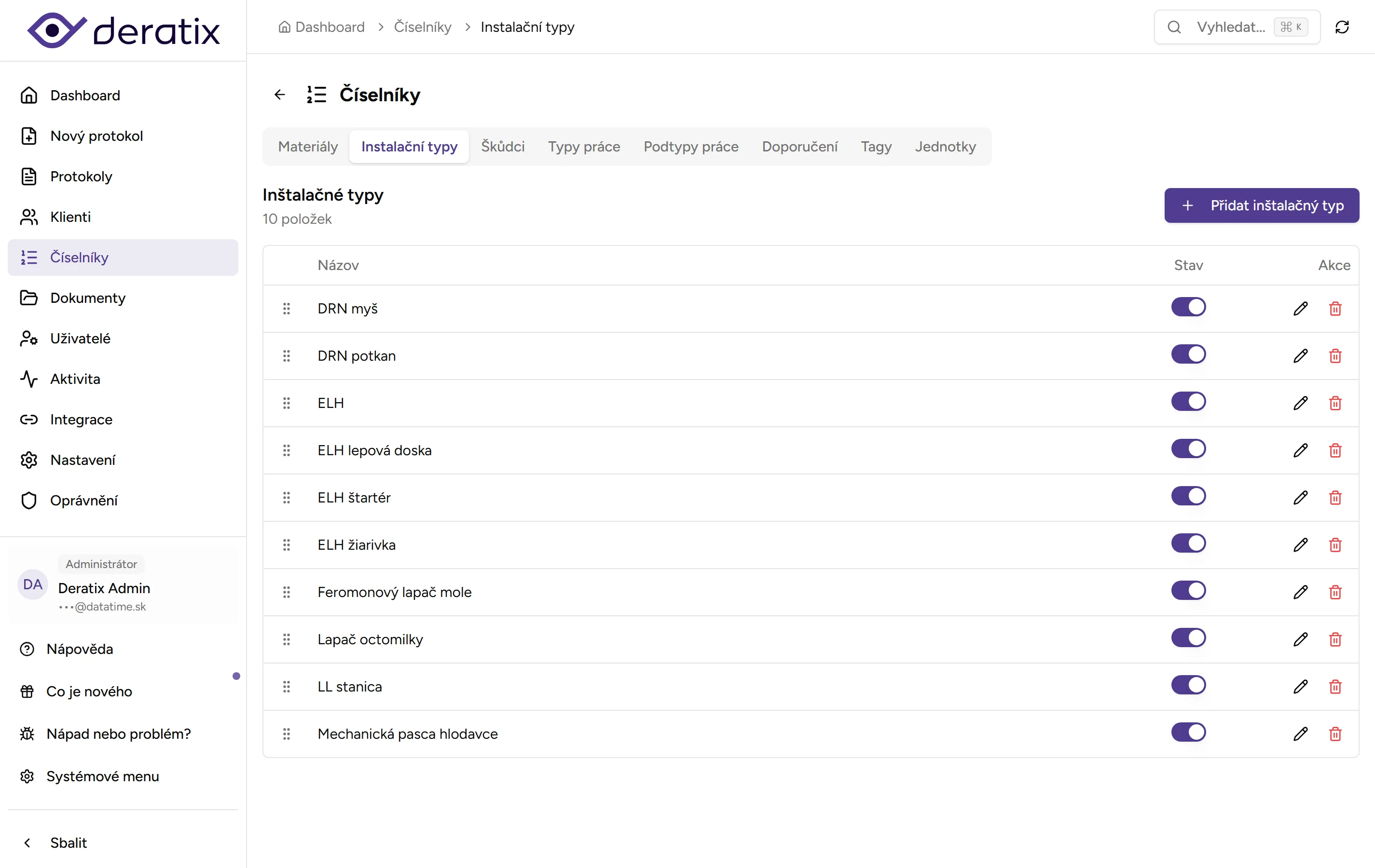 Číselník instalačních typů - Desktop