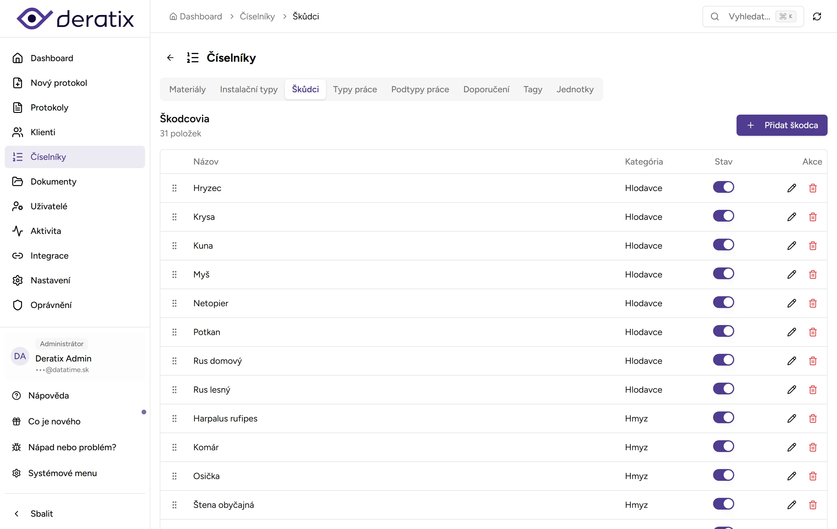 Číselník škůdců Číselník škůdců - Desktop