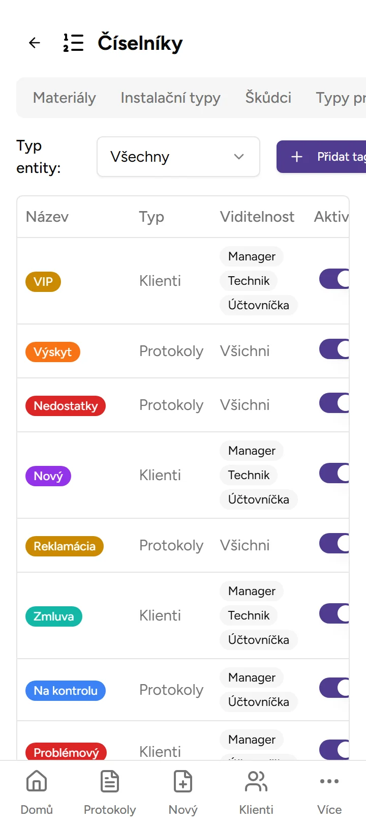 Číselník tagů Číselník tagů - Mobile