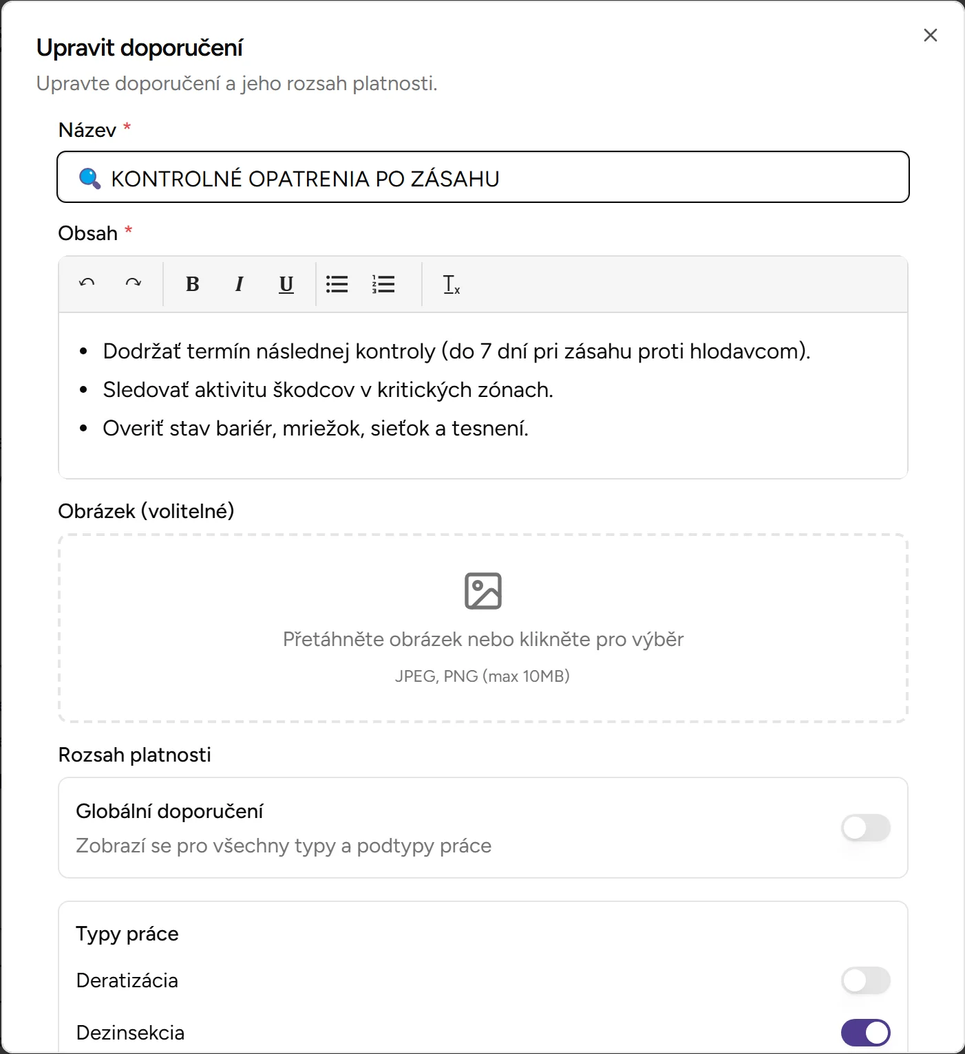 Dialog editace doporučení Dialog editace doporučení - Desktop