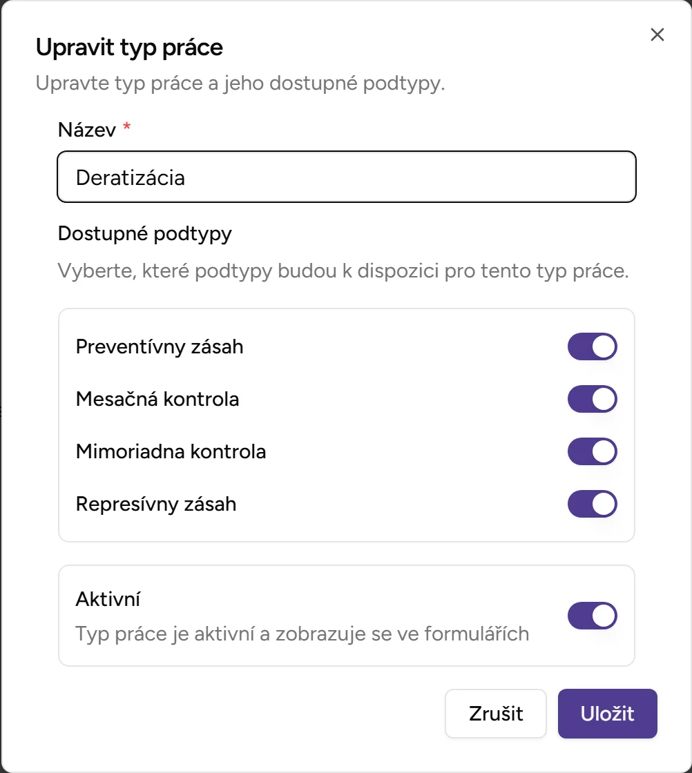 Dialog editace typu práce - Desktop