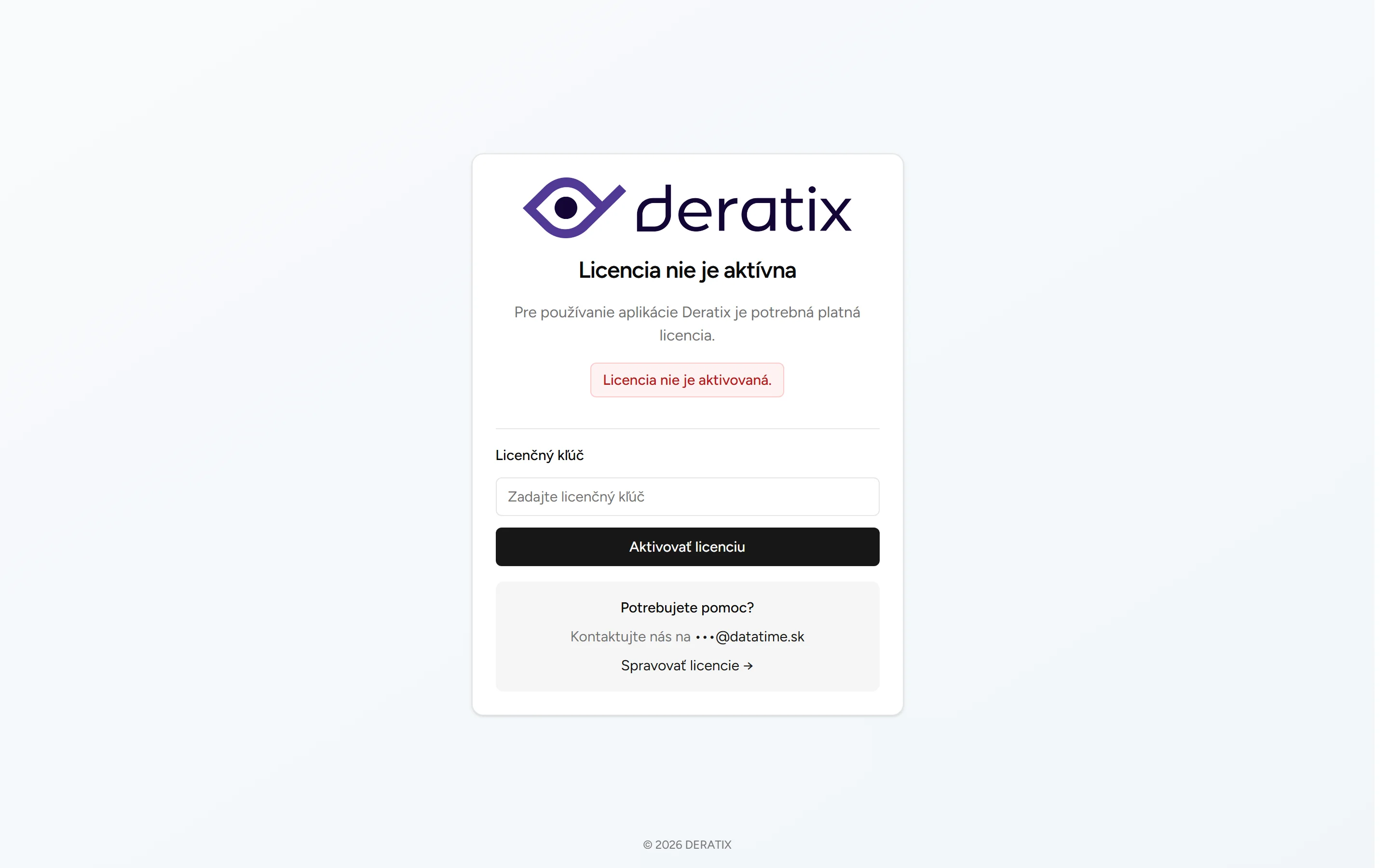 Licence není aktivní - Desktop