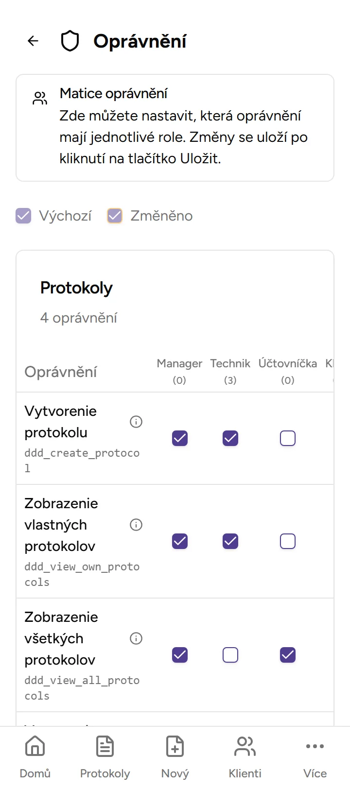 Oprávnění a role - Mobile