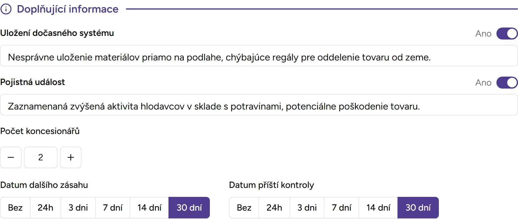 Sekce doplňujících informací - Desktop