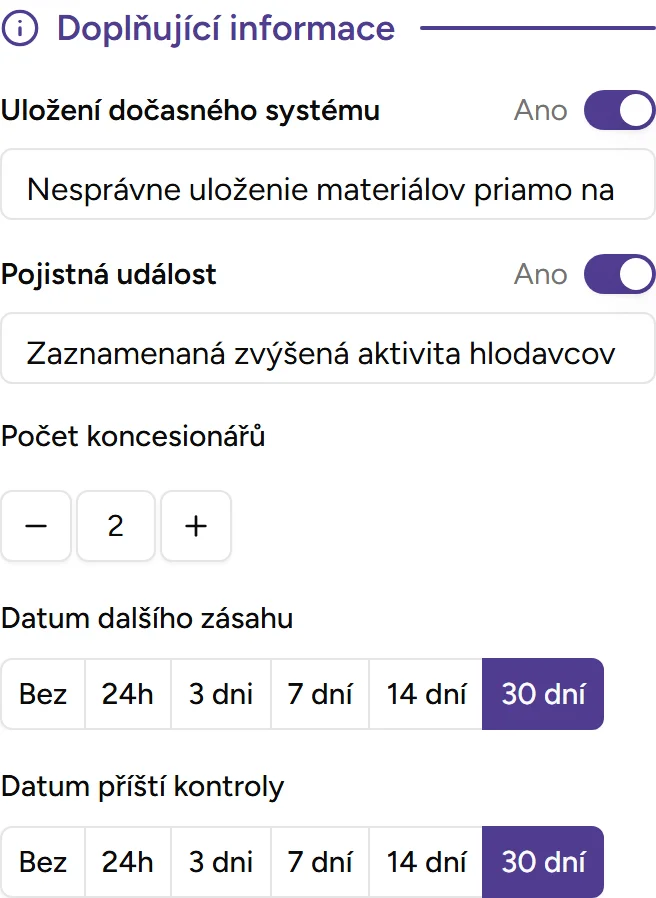 Sekce doplňujících informací - Mobile