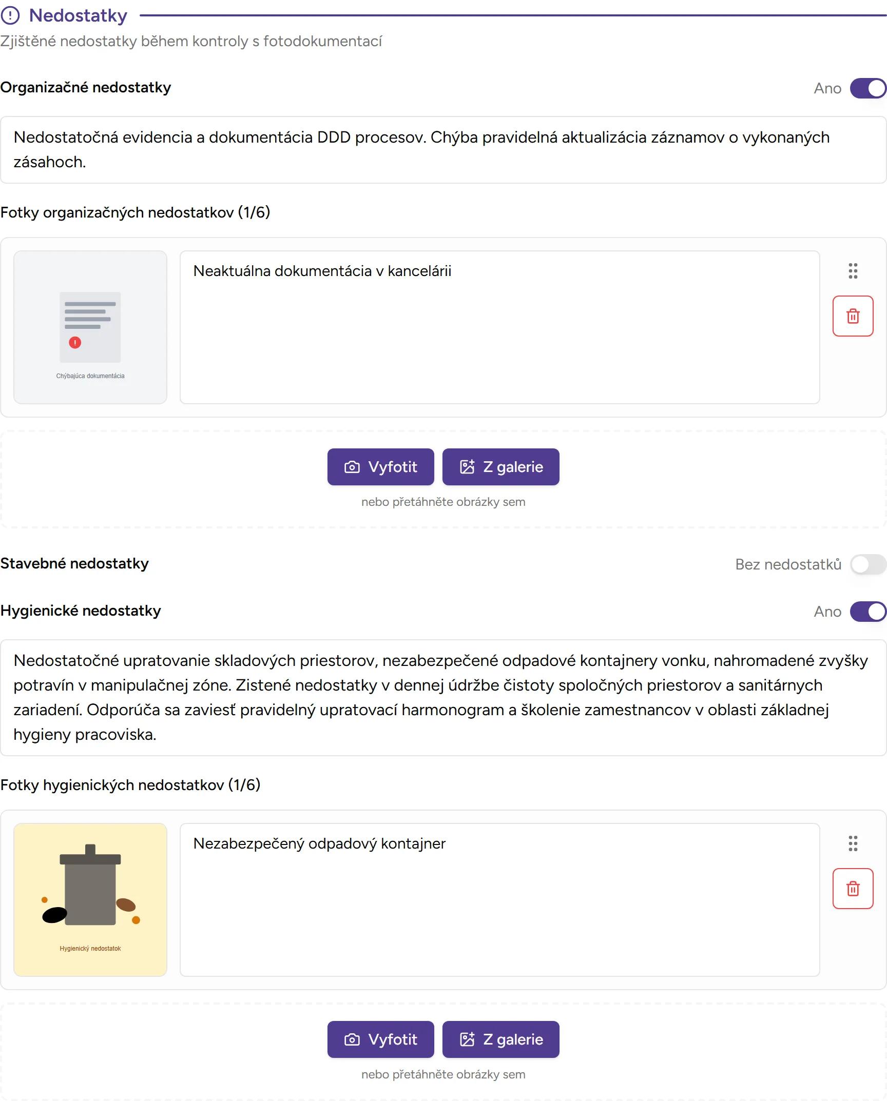 Evidence nedostatků - desktop
