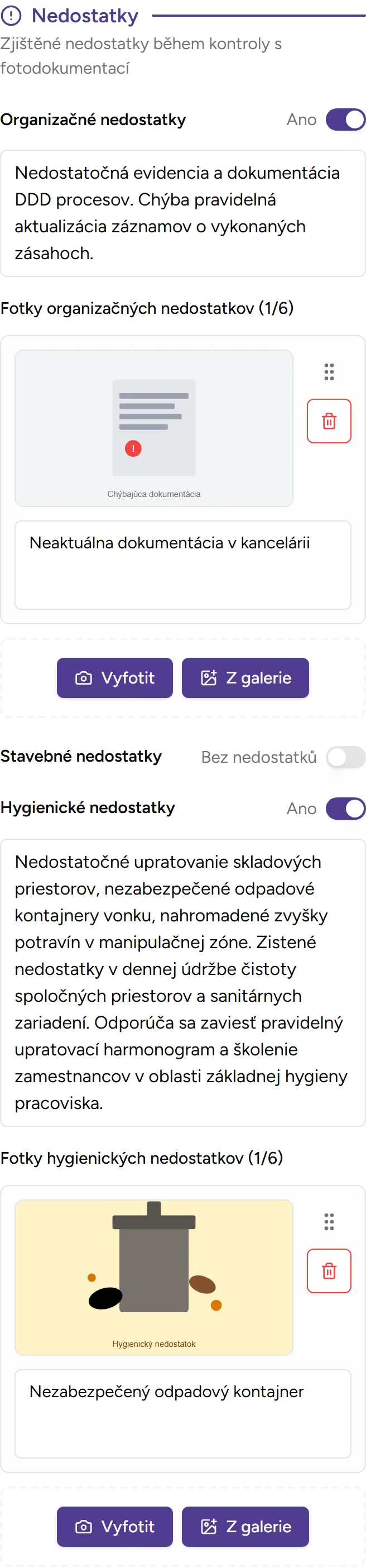 Evidence nedostatků - mobile