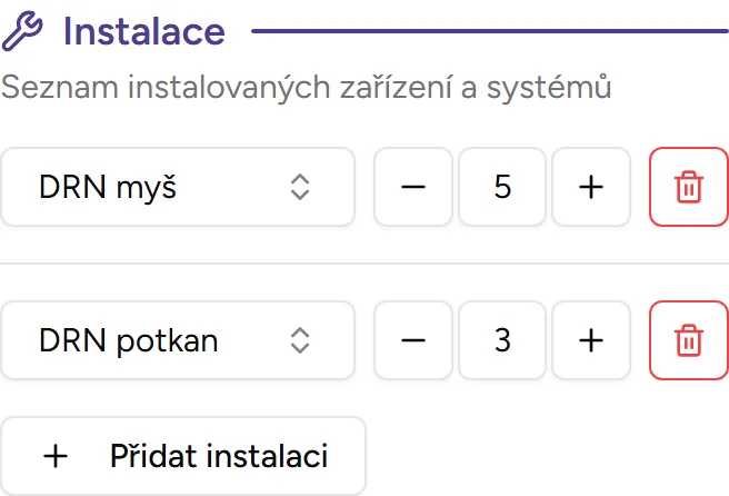 Evidence instalací - mobile