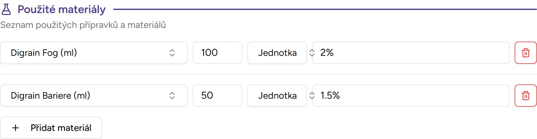 Sekce materiálů - Desktop