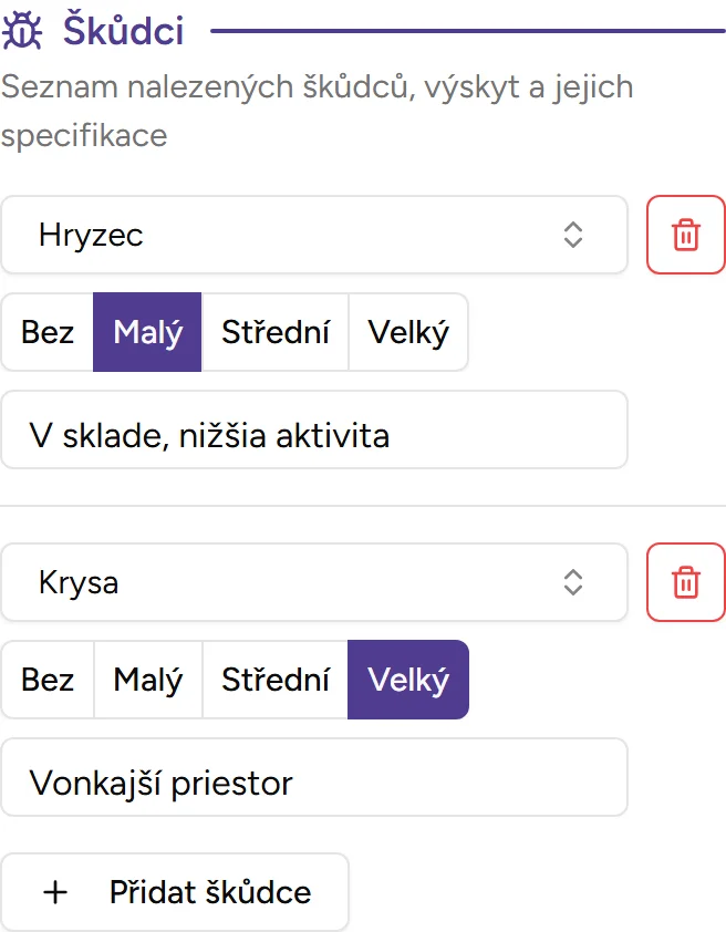 Sekce škůdců - Mobile