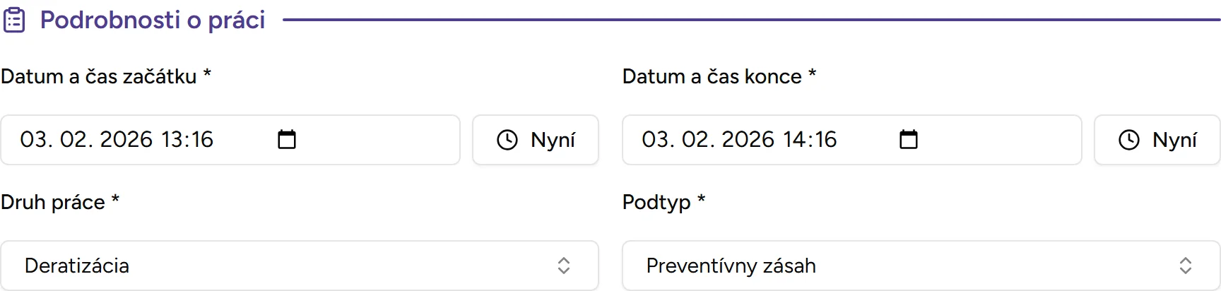 Sekce detailů práce - Desktop