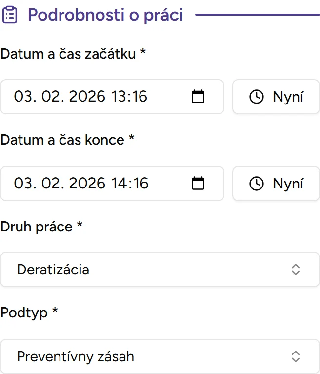Sekce detailů práce - Mobile
