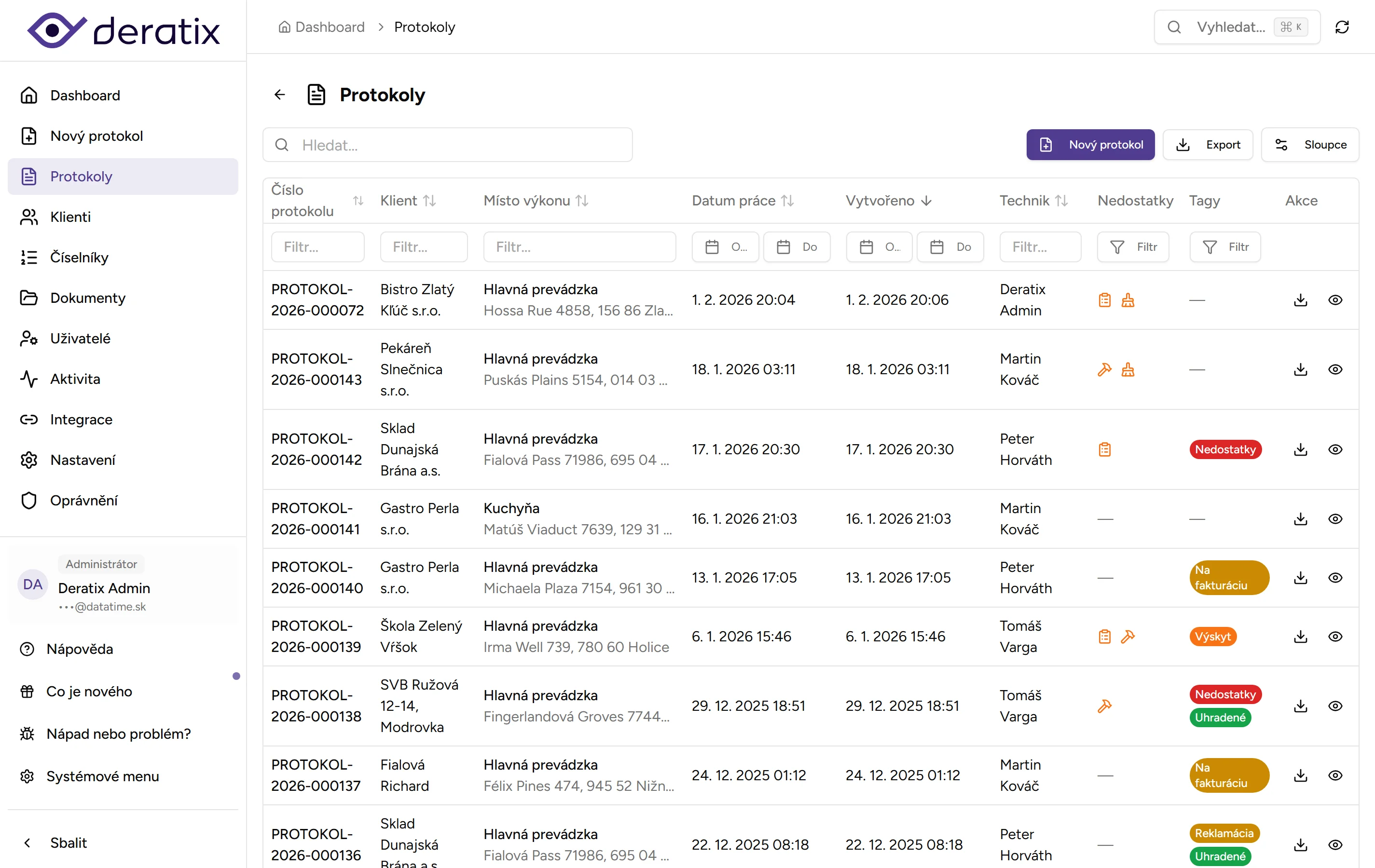 Historie protokolů Historie protokolů - Desktop