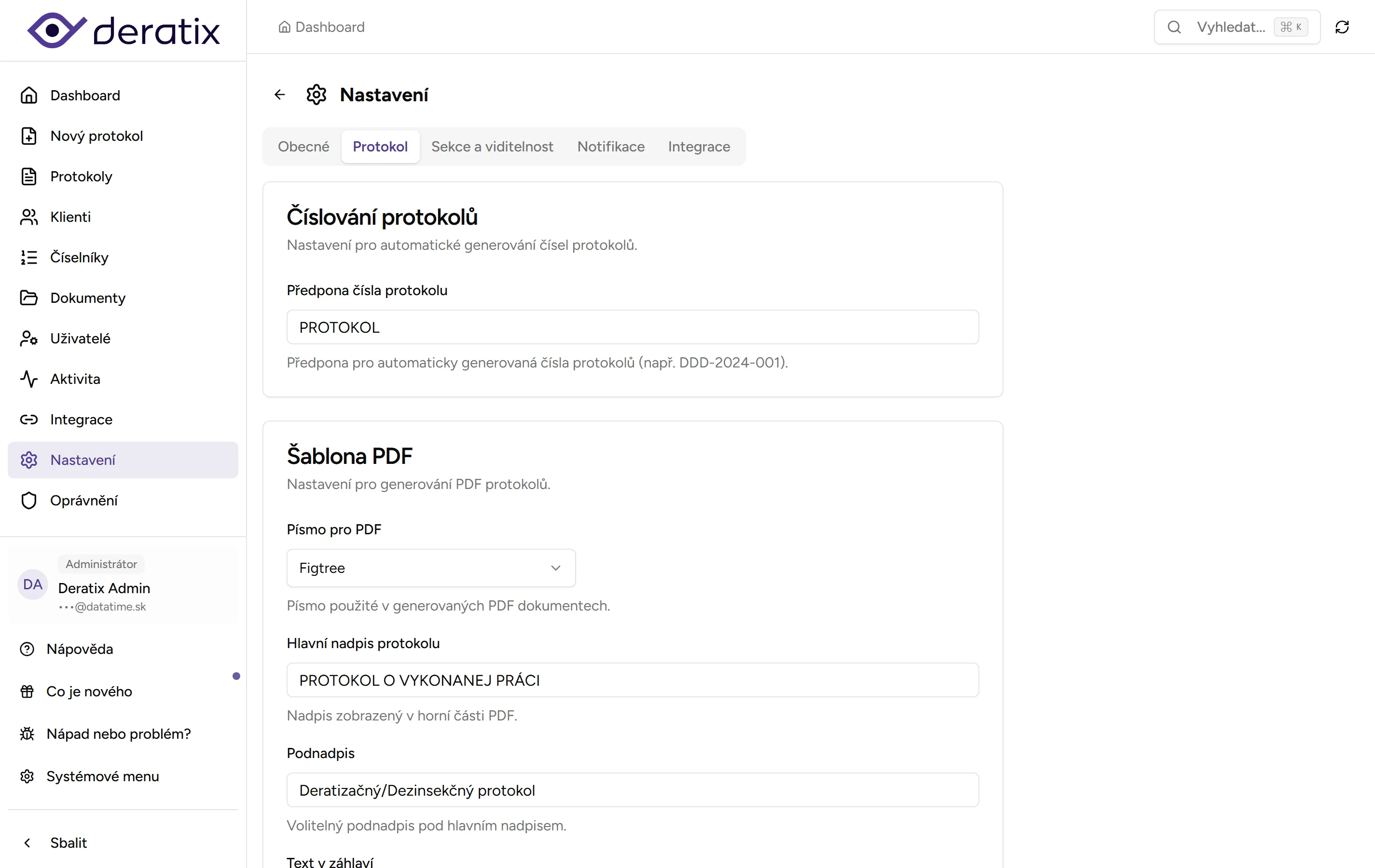 Nastavení protokolu Nastavení protokolu - Desktop