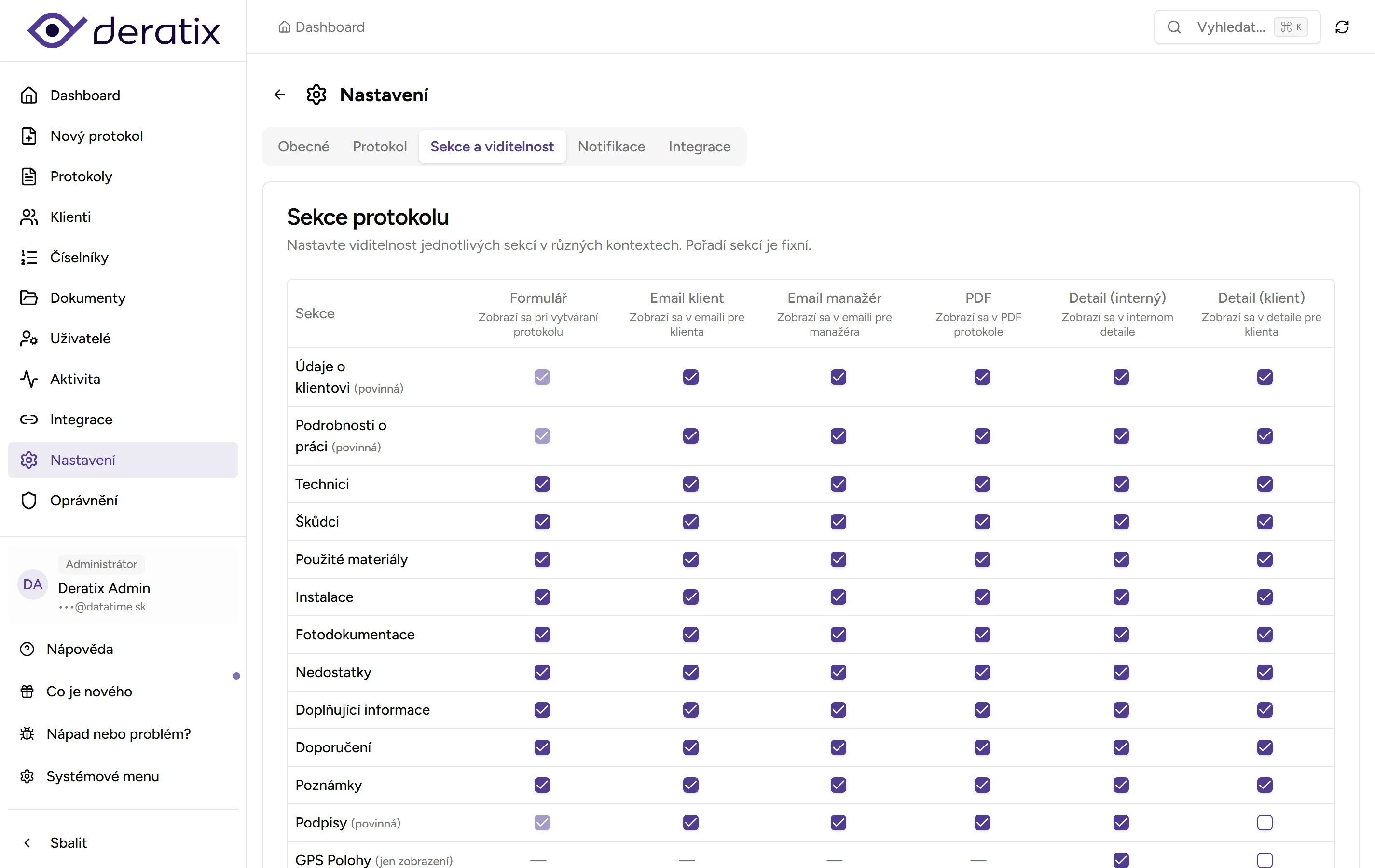 Sekce a viditelnost Sekce a viditelnost - Desktop
