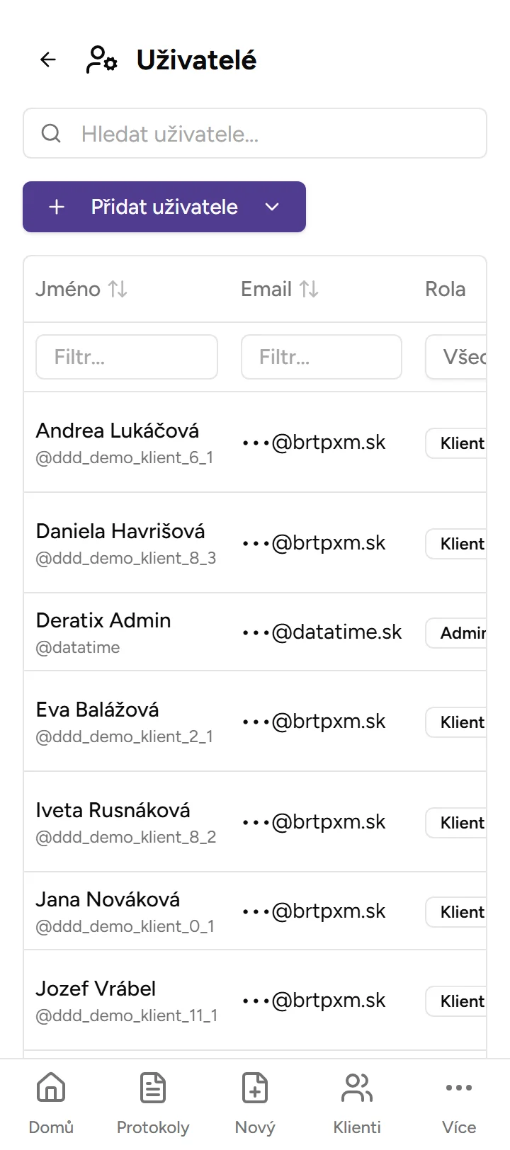 Správa týmu - mobile